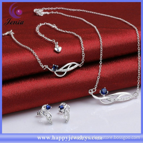 Fashion design blue zircon jewelry set 925 silver plated set jewellery (SPCS785-B)